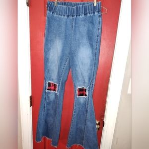 Women's pull-on jeans with patchwork. Size Small.